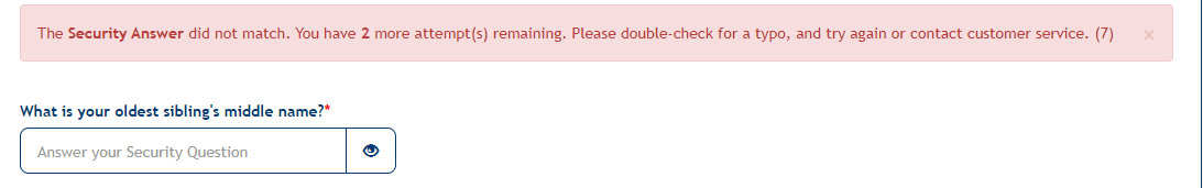 Forgot Password security question failure