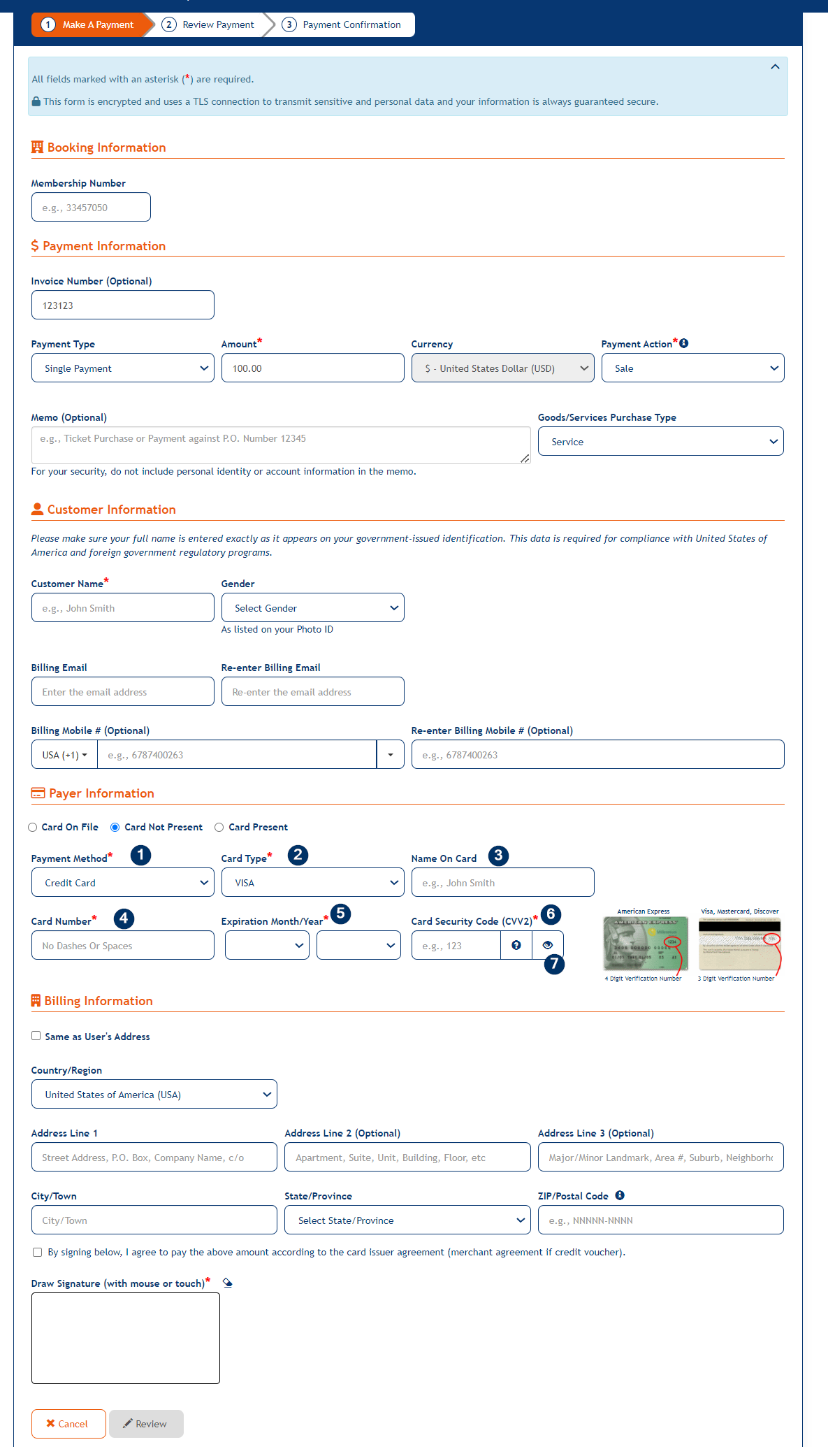 Make A Payment screen