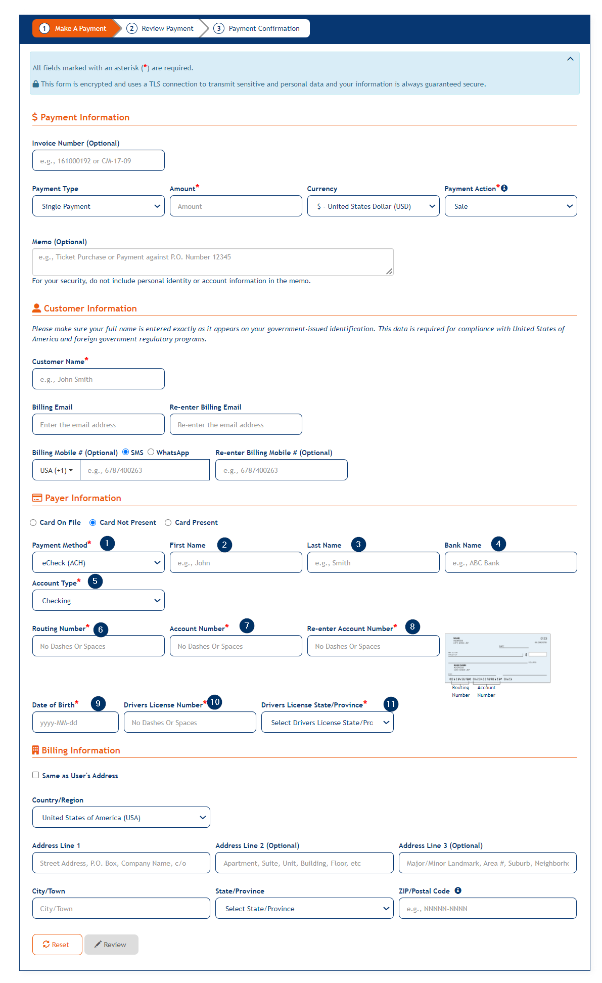 Make A Payment screen