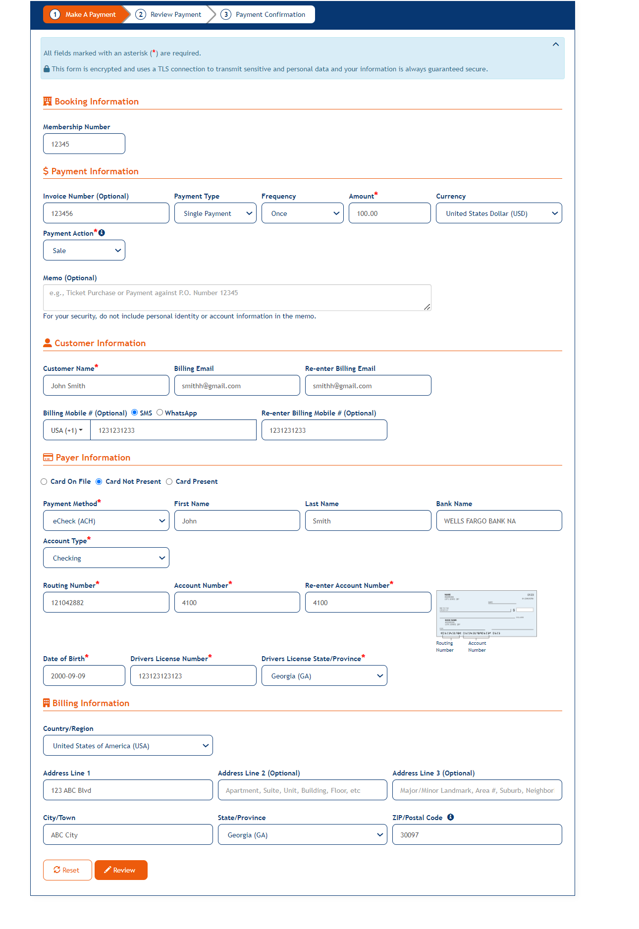 Make A Payment screen