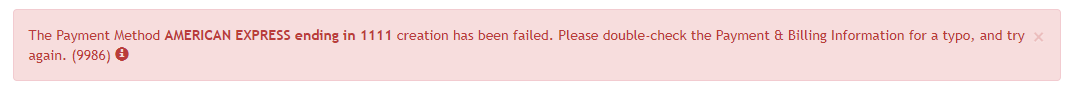 Failed Add Payment Method message